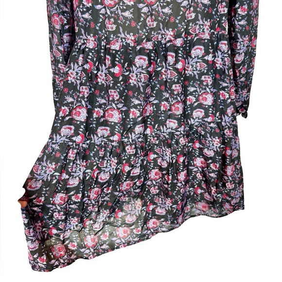 XIRENA Lea Shirred Off the Shoulder Tiered Silk Blend Dress Black Beauty Floral - Picture 9 of 16